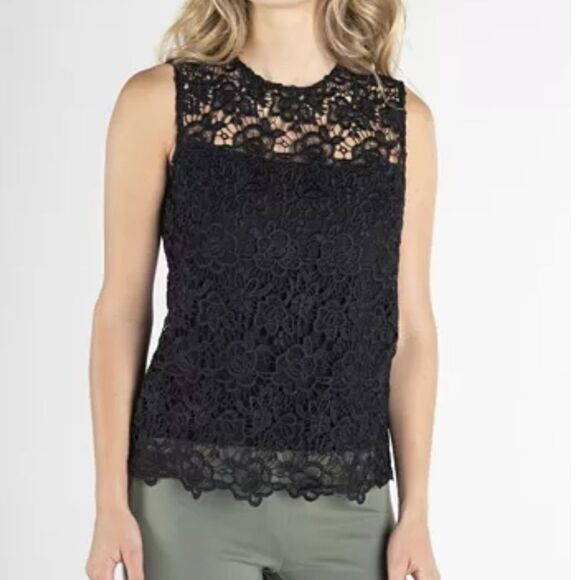 Nanette Lepore Sleeveless Lace Exposed Back Zipper Top Black Size Large - Picture 6 of 7